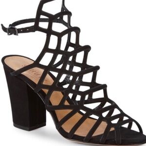 Shutz Strappy Black Heeled Sandals Suede